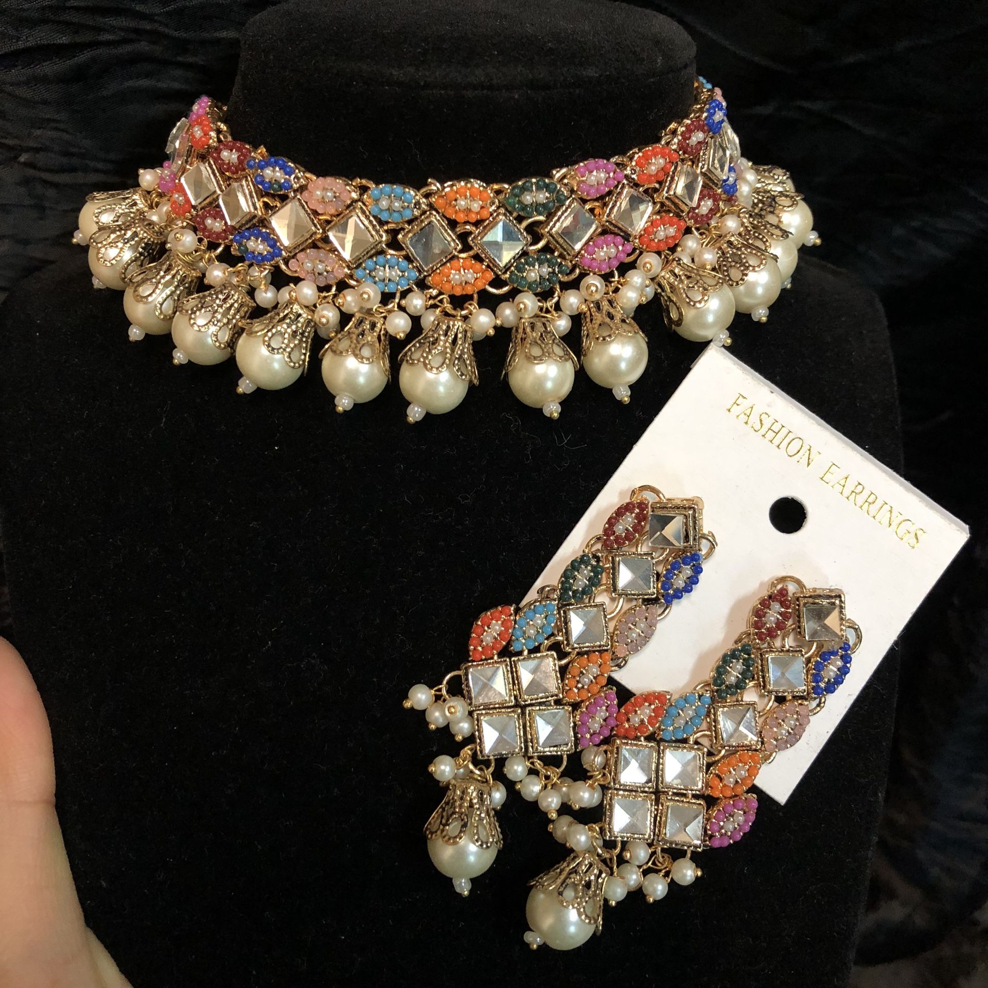 Nauratan Multicolor Pakistani Choker Set Indian Jewelry Set Statement Choker Jewelry