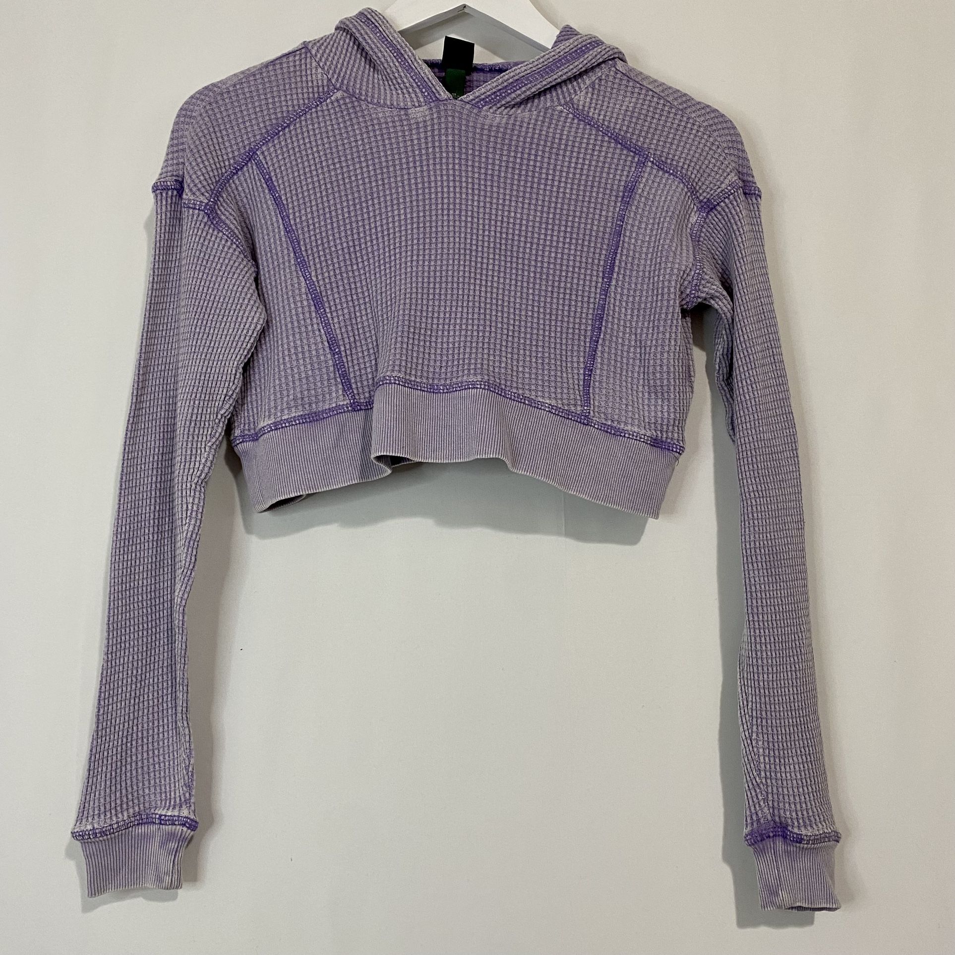 Wild Fable Women’s Waffle Knit Cropped Long Sleeve Hoodie Purple NWT