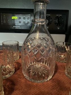 Indiana Whiskey/ Wine Decanter With Crystal Whiskey Glasses