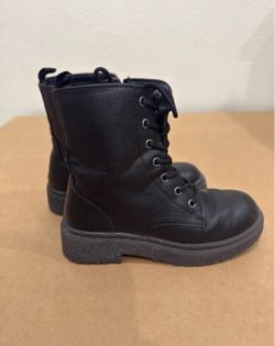 Black Lace-Up Combat Boots with Side Zip