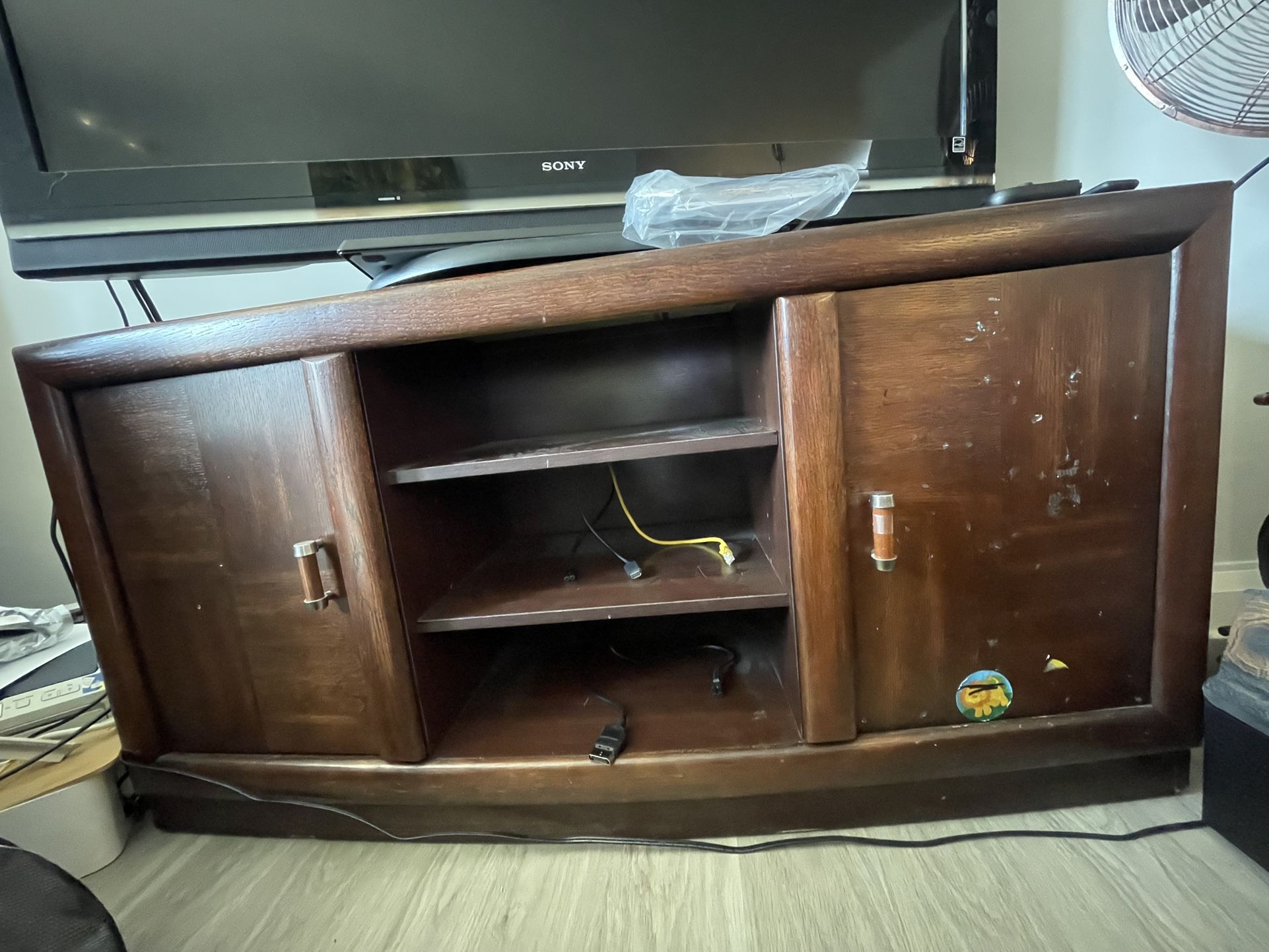 Solid Wood TV Stand With Rich Dark Brown Finish