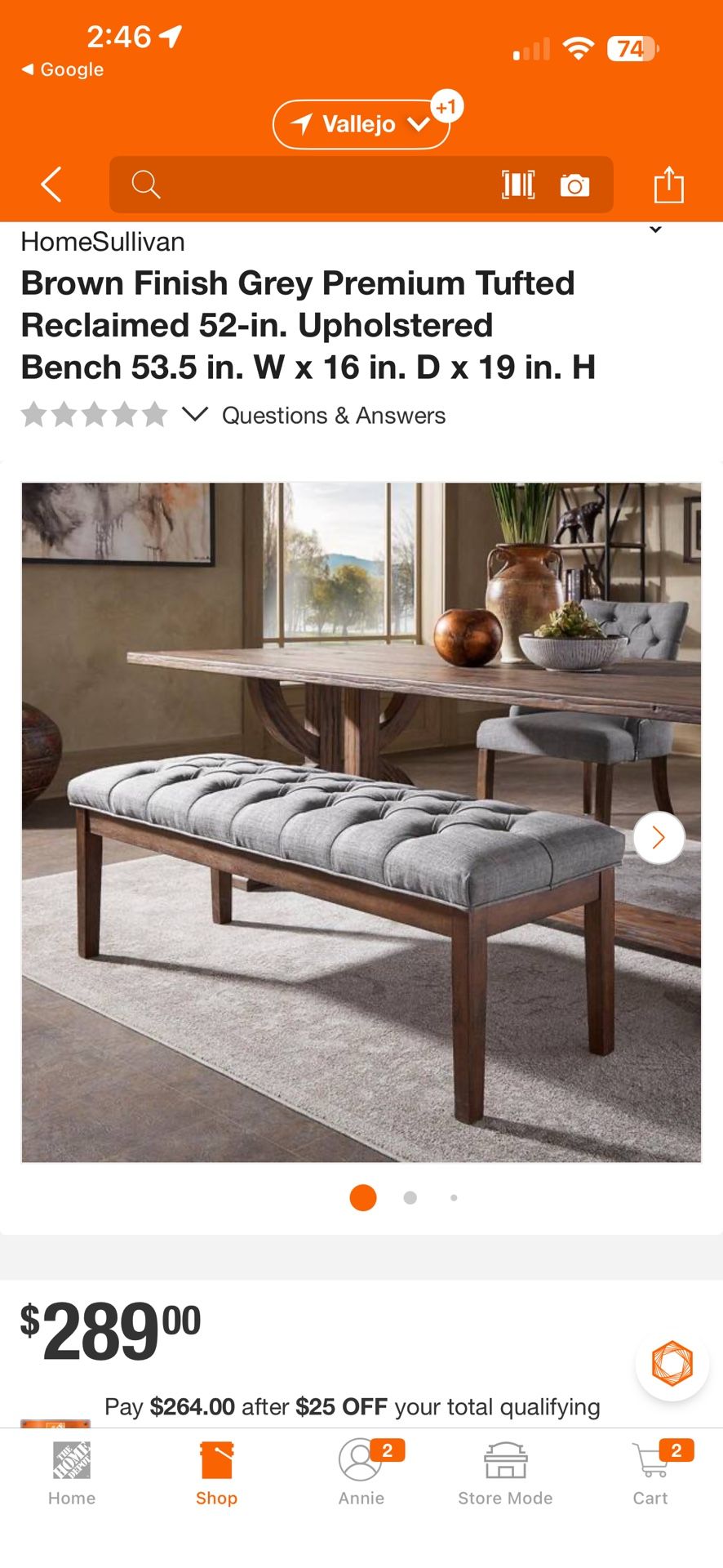 Brown Finish Dark Grey Premium Tufted Upholstered Bench