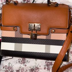 Brown Plaid Structured Satchel Handbag