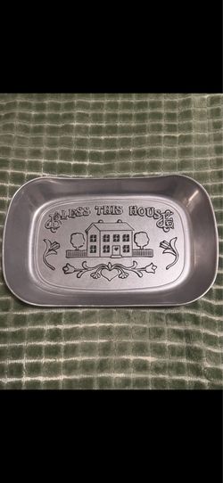 Wilton Armetale Bless This House Bread Tray Rectangle Silver 601013