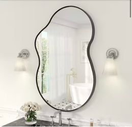 24 in. W x 40 in. H Irregular Aluminum Alloy Framed French Cleat Mounted Wall Bathroom Vanity Mirror