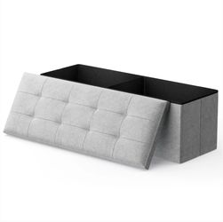 Athena Collection Ottoman Bench with Storage, 43 Inches Large End of Bed Storage Ottoman Bench, 130L Load 220 Lbs Linen Foot Rest for Bedroom, Living