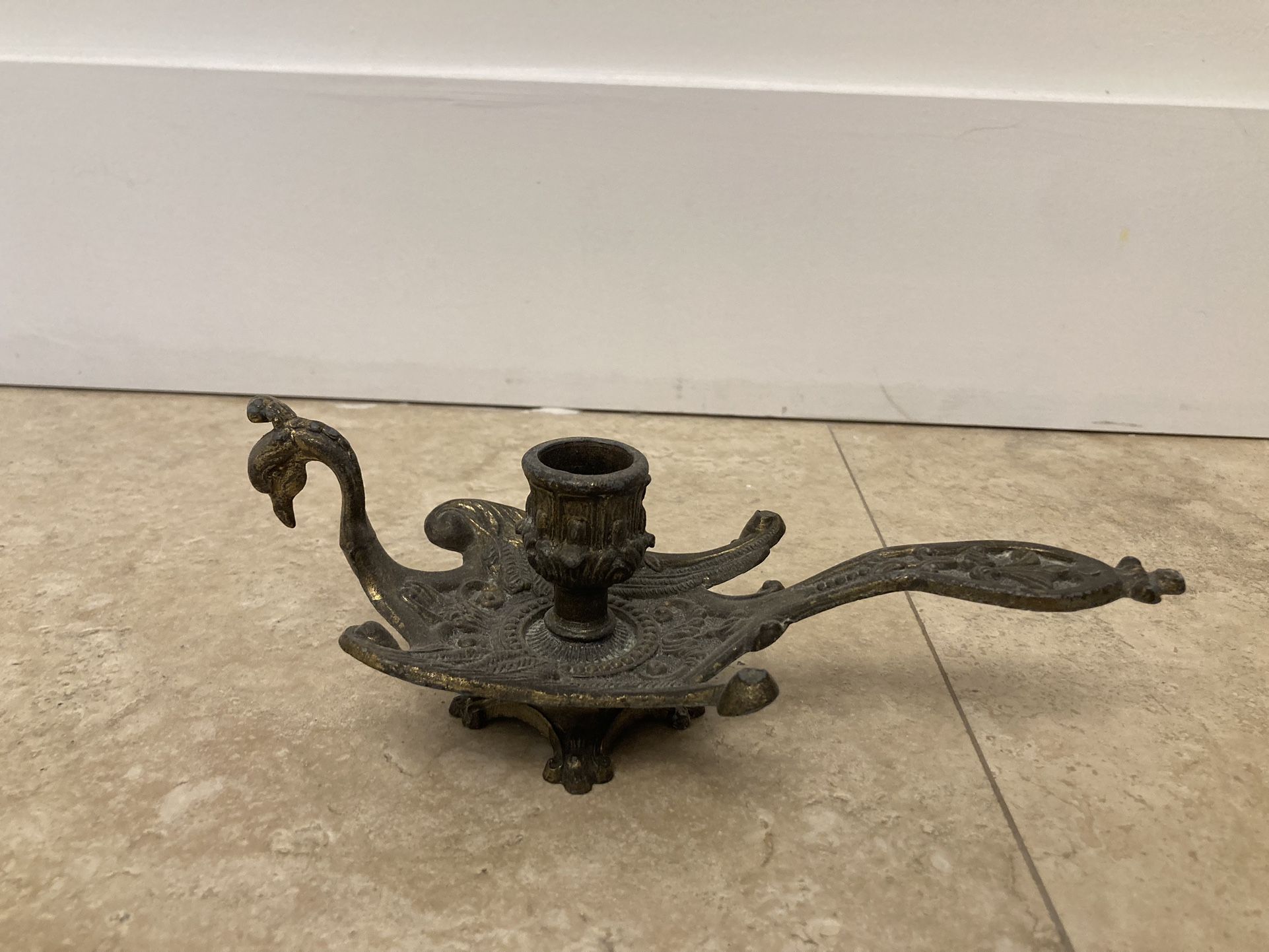 Brass Cast Peacock Candlestick Holder 