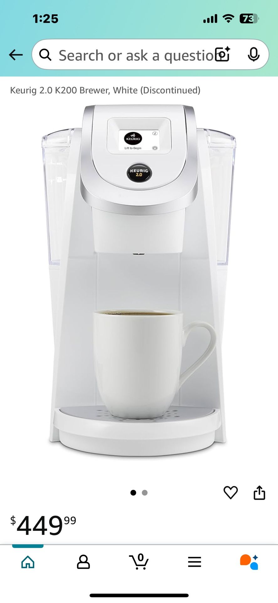 Keurig White . Single Serving 2.o