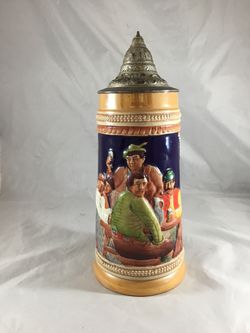 Vintage Gerz Hand Painted Beer Stein with Pewter Lid West Germany