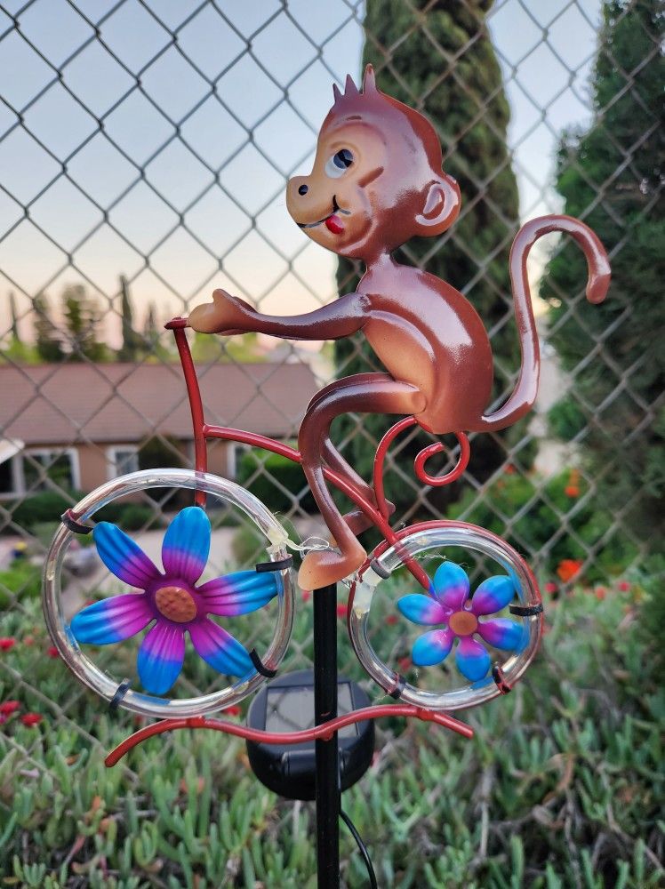 36" H, Whimsical Monkey Flashing Solar LED, Yard Art, Garden Decor