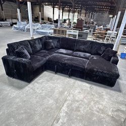 Large Black Corduroy Sleeper Sectional