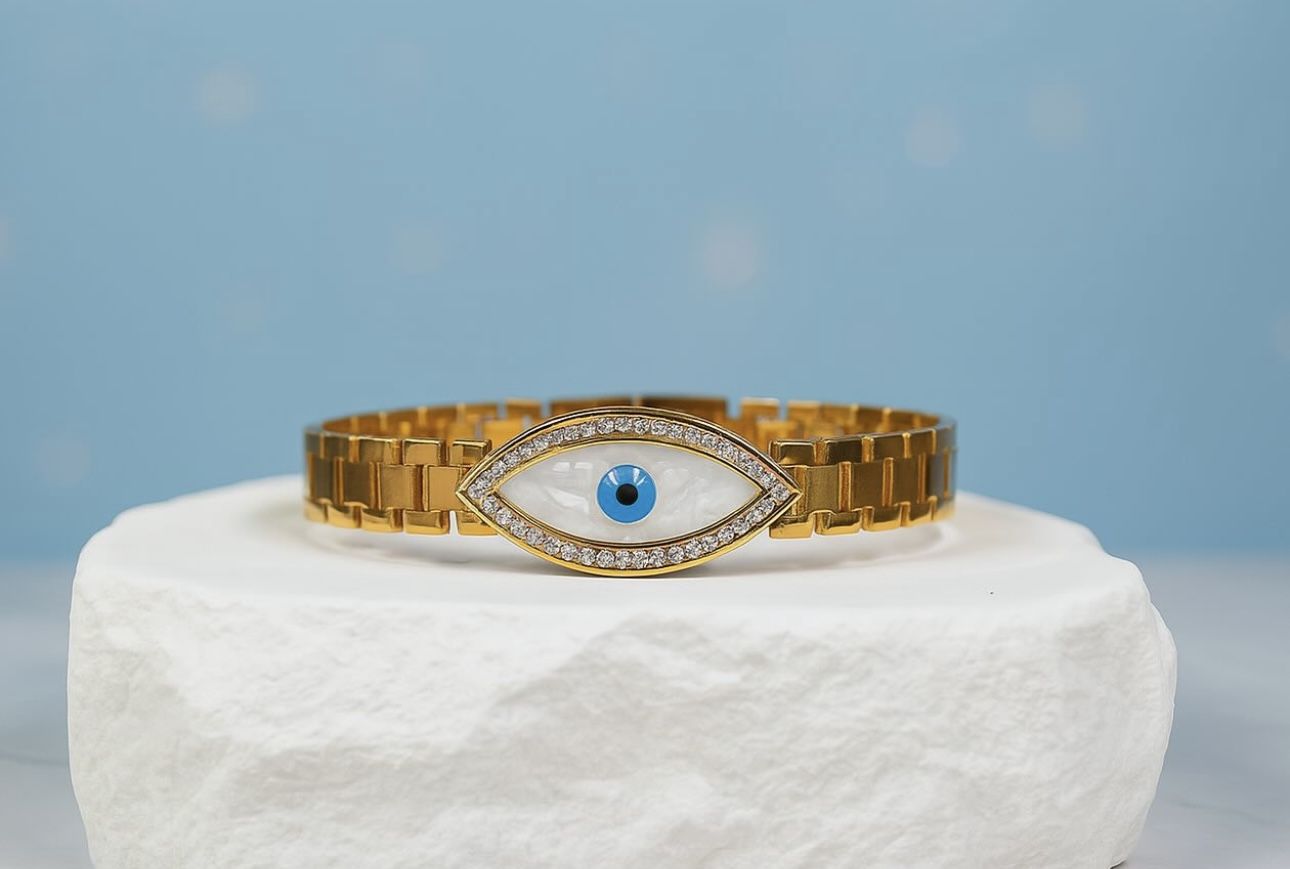 Gold Plated Evil Eye Watch Bracelet