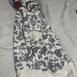 Bape White Space Camo Double Hoodie ( Broken Zipper)