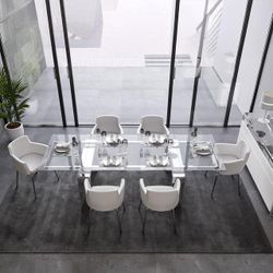 Extendable Glass & Chrome Dining Table 6ft-9ft