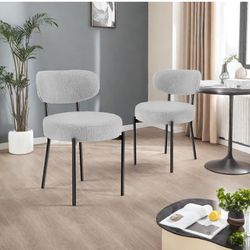 White Seat Cushion and Durable Black Steel Frame, Upholstered Backrest for Dining Room and Bedroom, 2packs