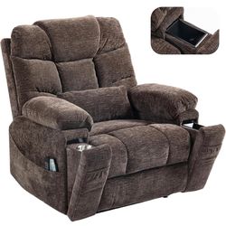 Power Lift Recliner Chairs for Elderly - Infinite Position Lay Flat Recliner with Heat & Massage Side Storage Cup Holder - USB Type C Charging -400lbs