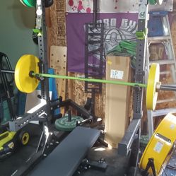 Titan Pulley System  93” Rep Fitness Squat Rack With High End Bench Custom Rogue Barbell. Other Barbells.etc…..