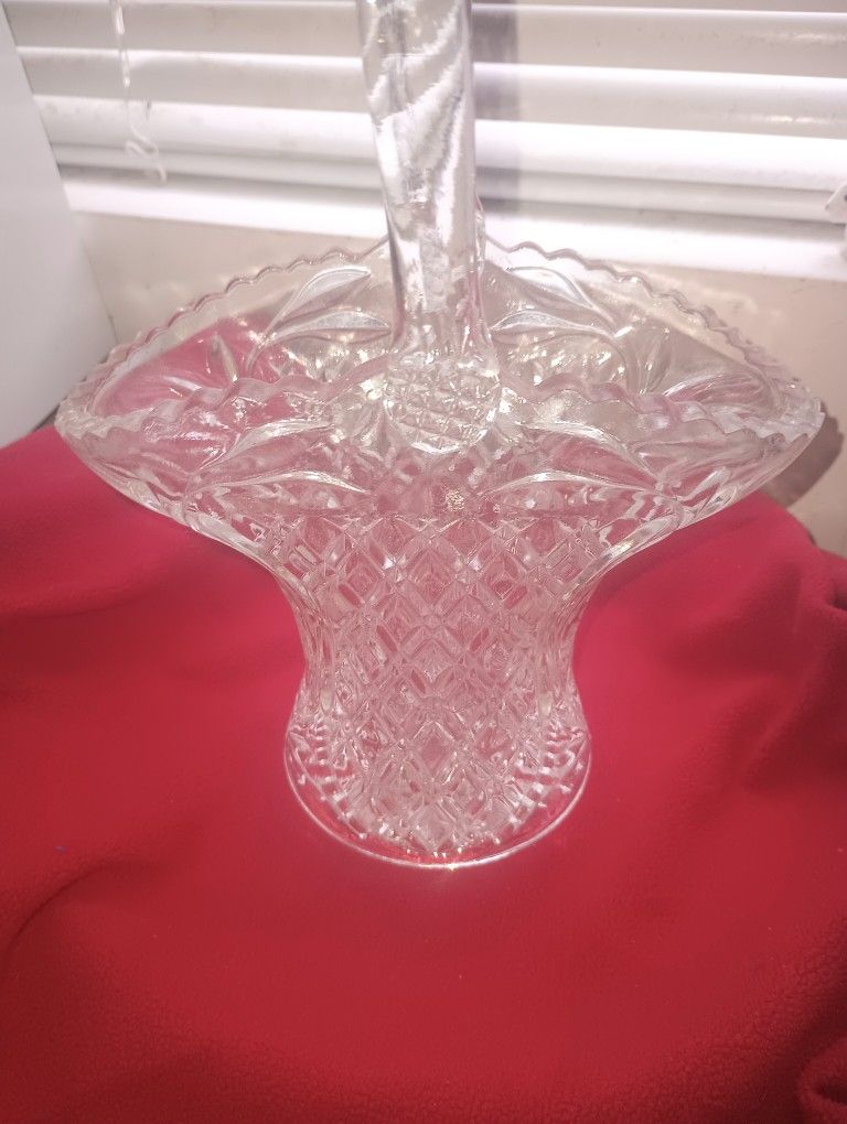 Lovely Princess House Cut Glass Basket with Diamond Pattern Cuts