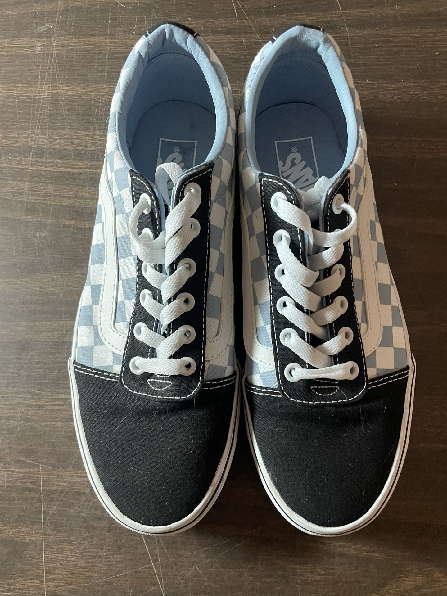 Vans Old Skool Checkerboard Skate Shoes blue & White black  Women 9.5  #500714