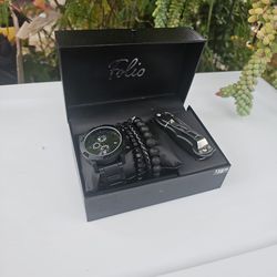 Folio Wrist Watch And Bracelet Set 