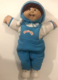 Vintage 1985 Coleco Cabbage Patch HM #3 Brown Eyes & Loop Hair Knit Sweater Overalls Hat