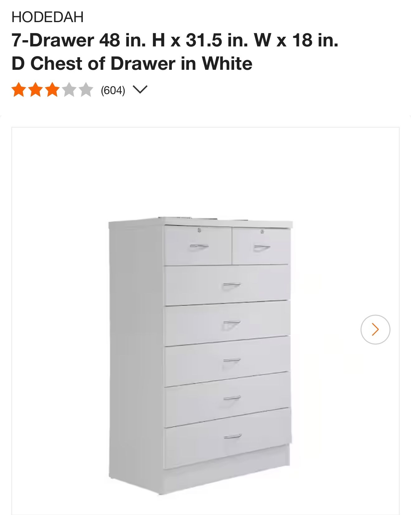 HODEDAH 7-Drawer 48 in. H x 31.5 in. W x 18 in. D Chest of Drawer in White