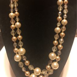 20” Vintage Crystal And Pearls Multi Strand Necklace,By PD( Premiere Design)