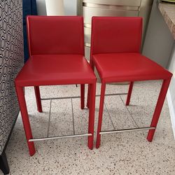 Monarch Specialties Leather-Look Modern Pub Chairs, Red (Set of 2)