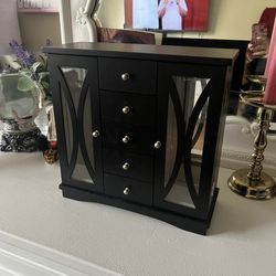 Black Jewelry Organizer with Glass Doors & Drawers