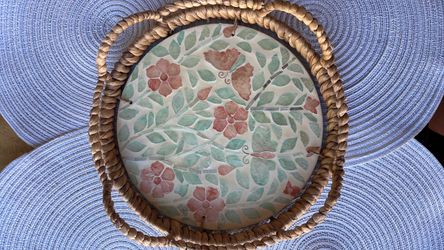 Wicker and mosaic tile tray set