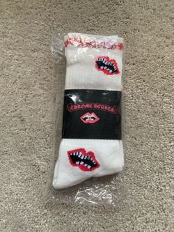White Chrome Heart Socks Pink Writing