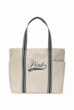 Victorias Secret PINK Large Cream Beige Canvas Tote Book Bag Travel Bag 2004 NWT