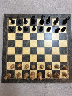 Vintage Wooden Chess Board With Wooden Pieces