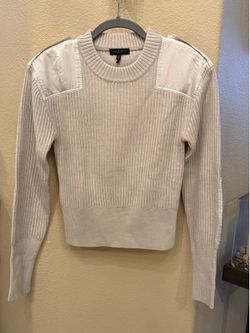Rag & Bone Nikole Cream 100% Wool Ribbed Knit Satin Panel Sweater Size Medium