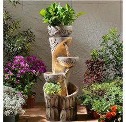 KAISOKU 35.6" H Outdoor Water Fountain | Relief Leaf 4 Tiers Fountains
