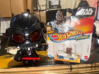Preowned FORCE N TELLING Vader in great working condition. And New! Hot Wheels Racer Verse Star Wars Chewbacca In Millennium Falcon. Located off lake