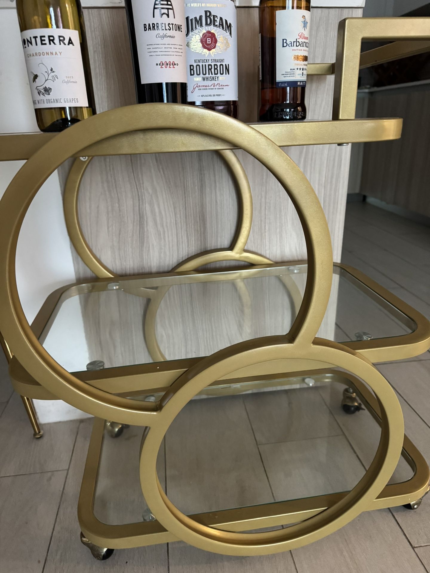 Modern Gold Bar Cart with Glass Shelves ✨  