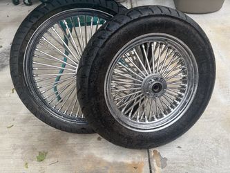 Chrome Spoke Motorcycle Wheels with Tires – Set of 2