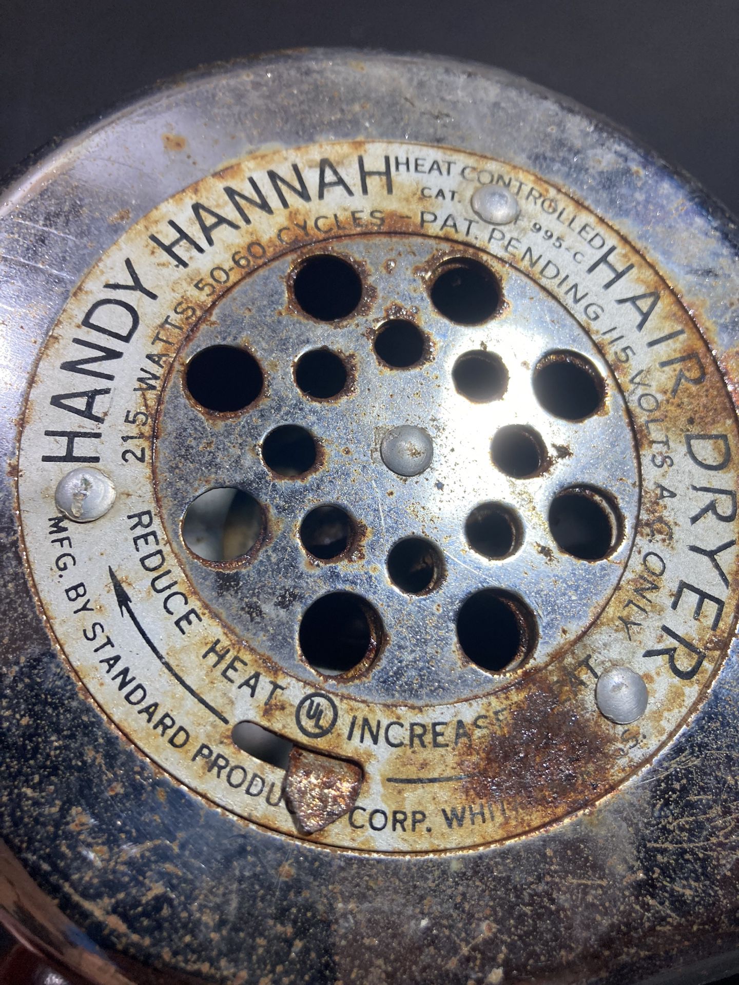 Vintage Handy Hannah Hair Dryer Heat Controlled By Standard Prod.Whitman Mass.