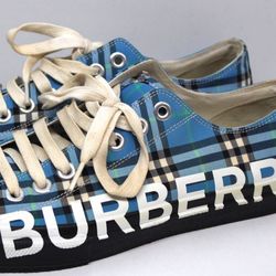 Burberry Men's Larkhall Logo Vintage Check Low Top blue Sneakers - 9 US 42 EUR