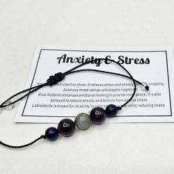 Anxiety and stress Crystal adjustable Bracelet Healing Spiritual Bead with Wish Card Natural Gemstone amethyst purple blue sodalite labradorite