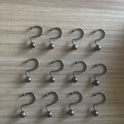 12 Hanger Set Shower Curtain Hooks Matte Ball Dark Brown Metal