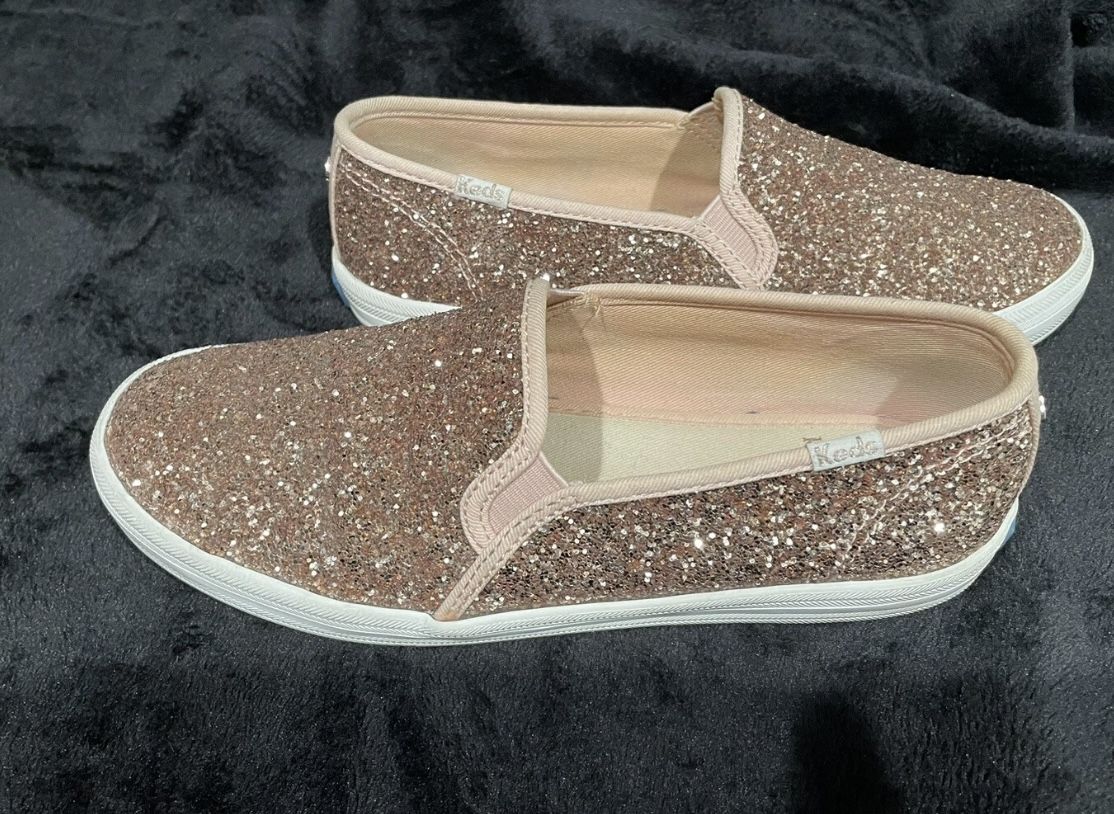 Kate Spade Keds Rose Gold Sparkle Shoes Flats Slip On Glittery Size 6
