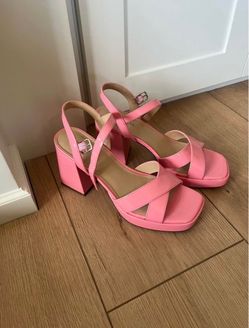 Pink block heeled sandals