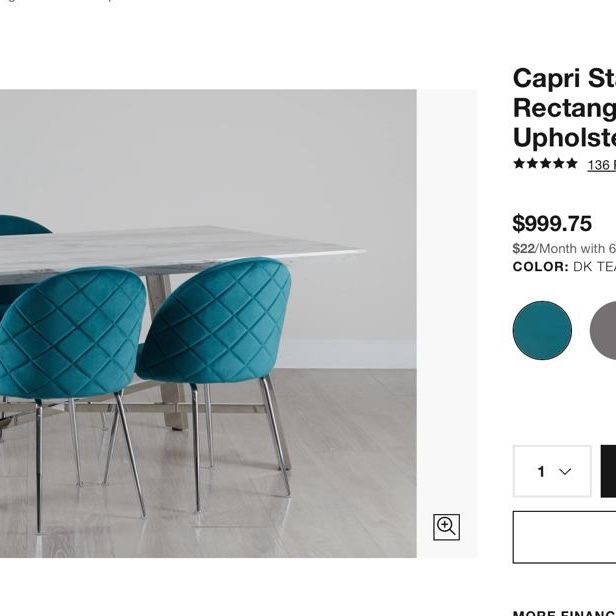 Dining set immitation marble with 6 turquoise Chairs Capri Stainless Steel Dk Teal Rectangular Table & 6 Upholstered Chairs - $550 (north miami beach)