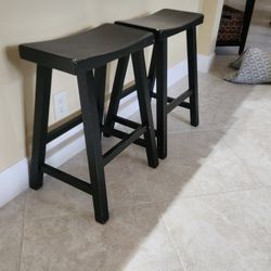 Wooden Bar Stools. Rustic With Black Finish $45 for Both.