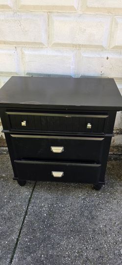 Black 3-Drawer Nightstand with Silver Handles