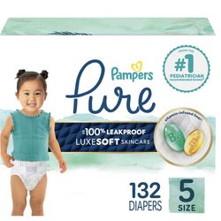 Pampers Pure Baby Diapers, Size 5 (27+ Lbs), 132 Count
