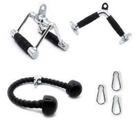 Cable Machine Attachment 1 Set, Double D Handle, V-Shaped Bar, Tricep Rope, Pull Down handle and more  for Home Gym  workouts. Silver 