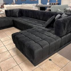 Ariana Black Velvet Double Chaise Sectional